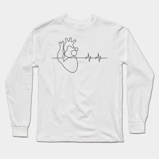 Aesthetic Heart Beating One Line Art Design Long Sleeve T-Shirt